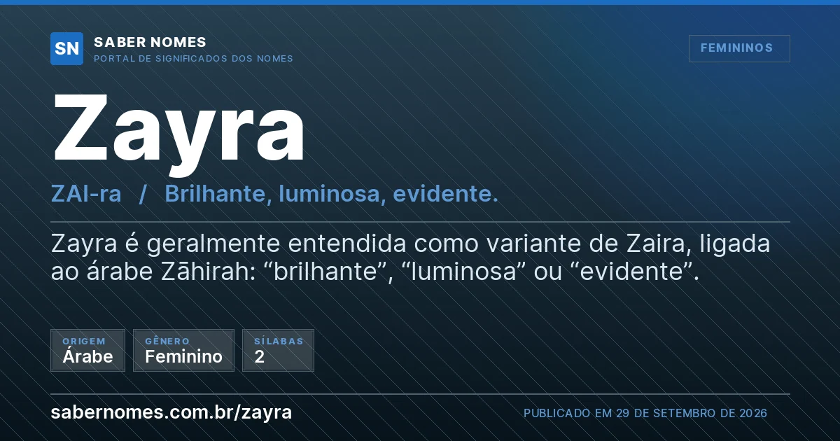 Imagem com o significado do nome Zayra