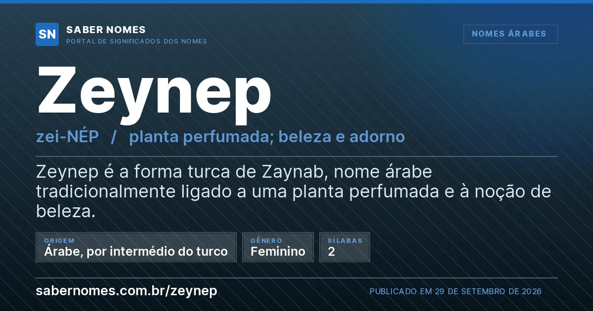 Imagem com o significado do nome Zeynep