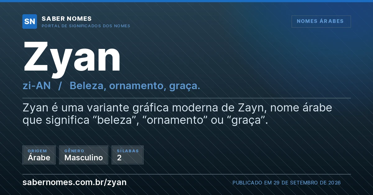 Imagem com o significado do nome Zyan